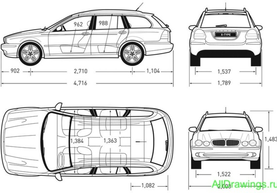 Jaguar X-Type (Wagon) (Ягуар X-Тип (Универсал)) - чертежи (рисунки) автомобиля